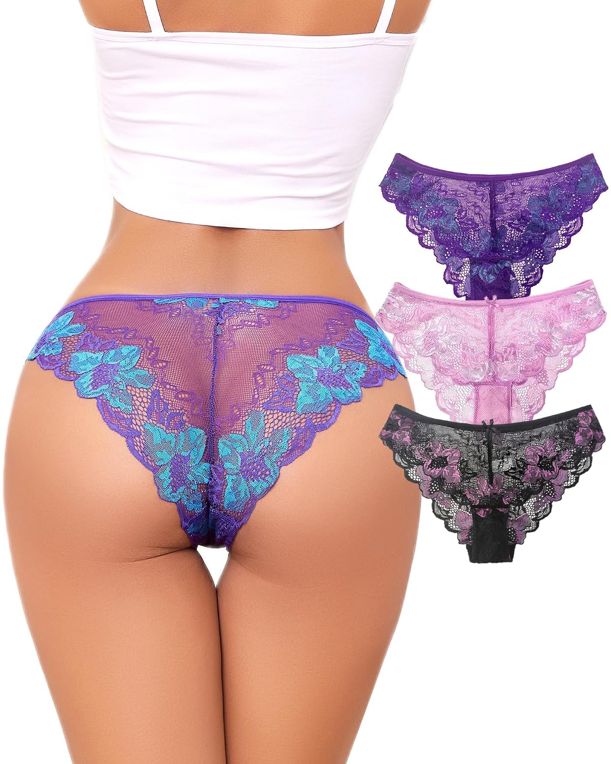 UGDUCK Women's Lace Cheeky Panty 3-Pack