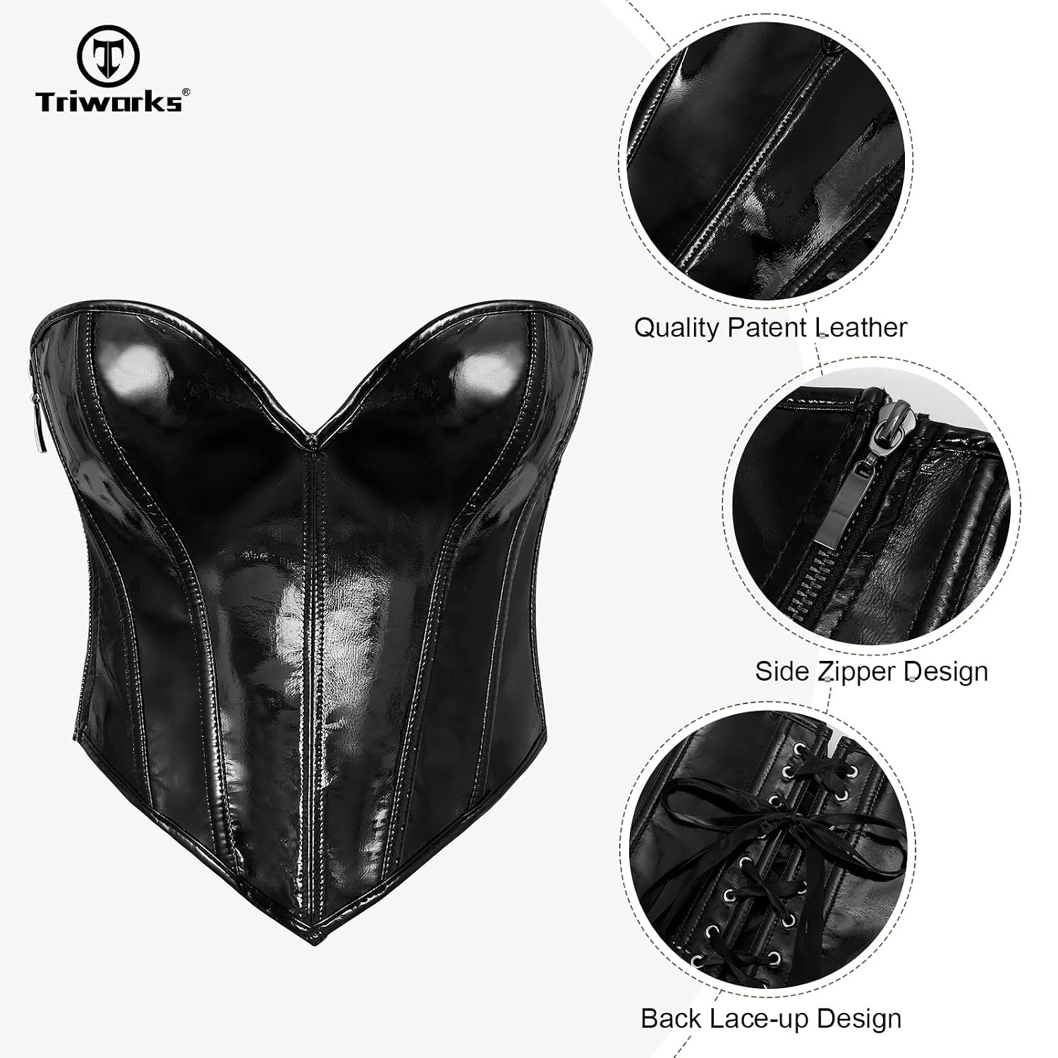 TRIWORKS Women's Patent PU Leather Strapless Corset Top — image 5