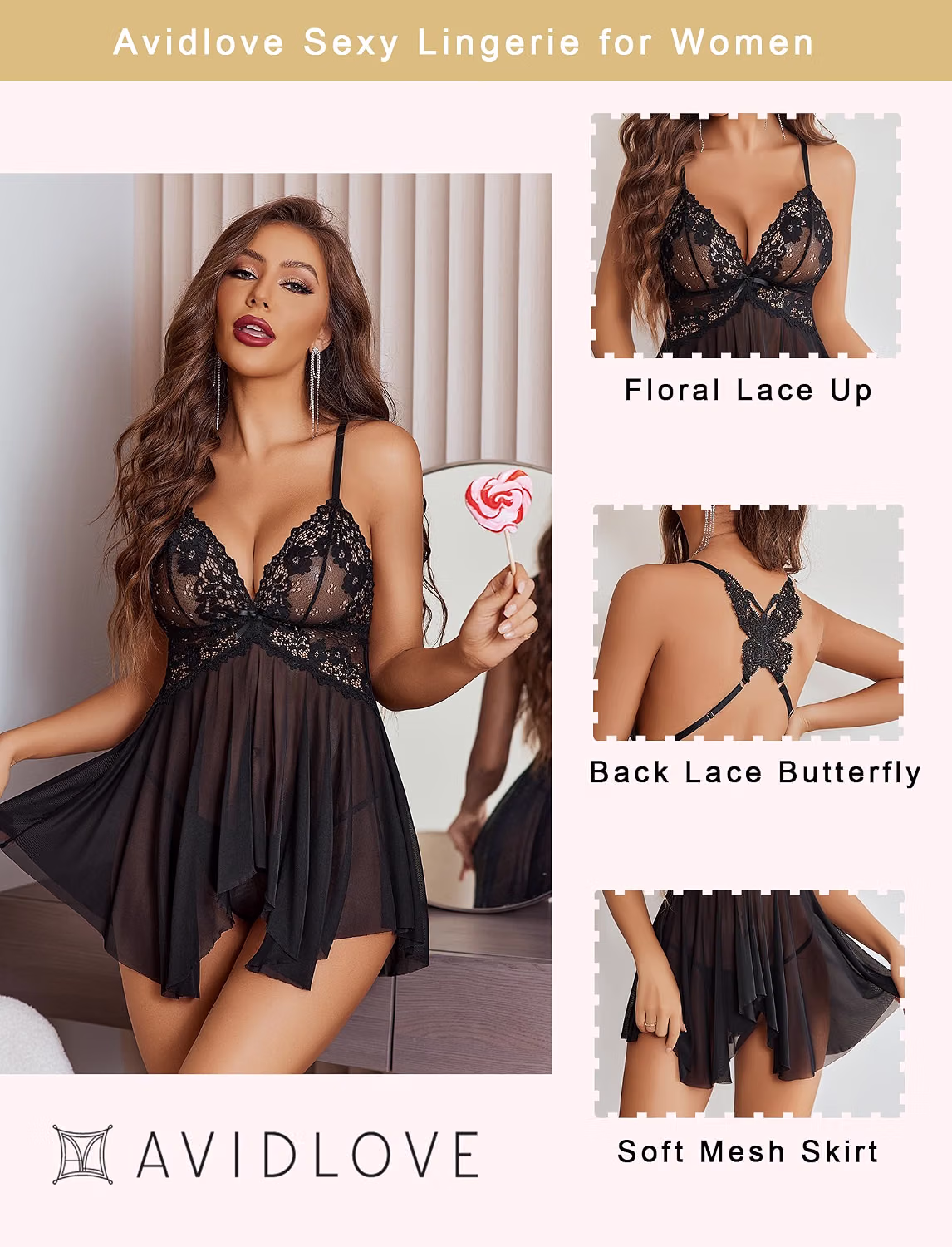 Avidlove V-Neck Lace Babydoll Chemise — image 2
