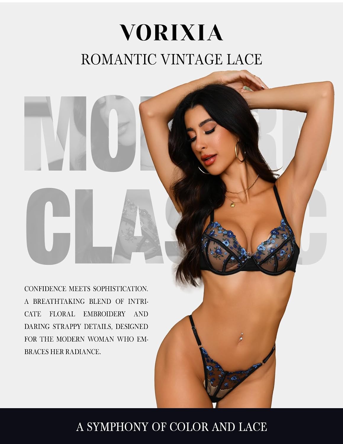 VORIXIA Sheer Floral Lingerie Babydoll Set — image 2