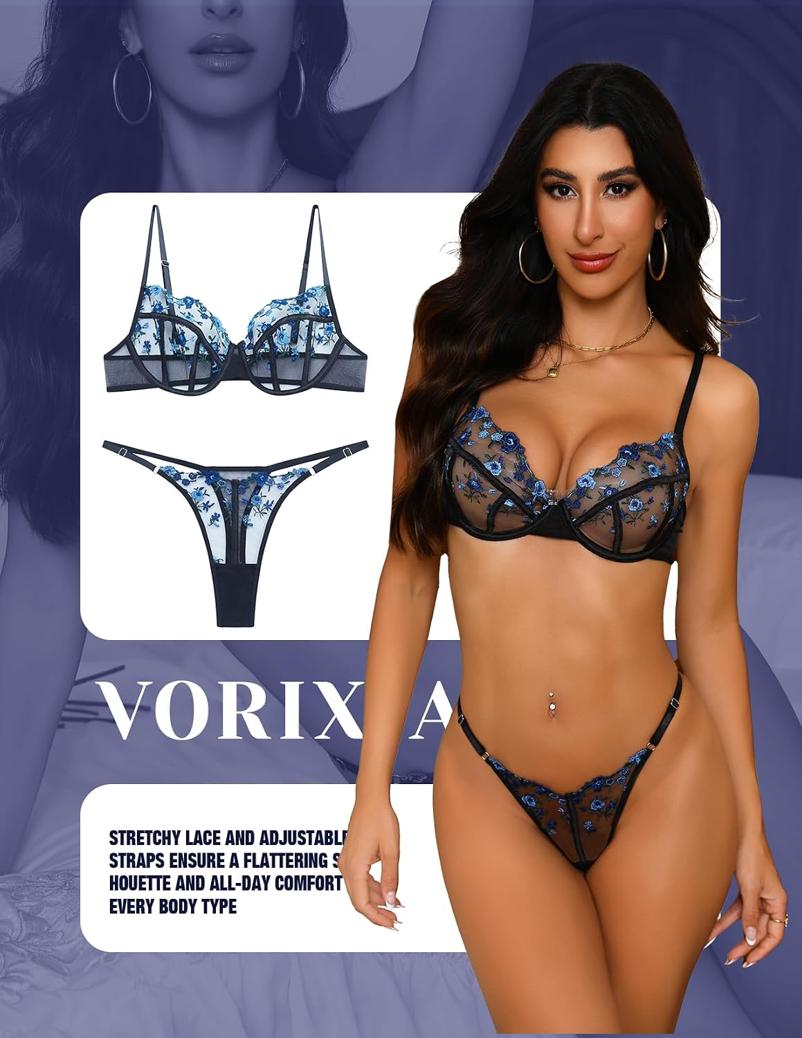 VORIXIA Sheer Floral Lingerie Babydoll Set — image 4