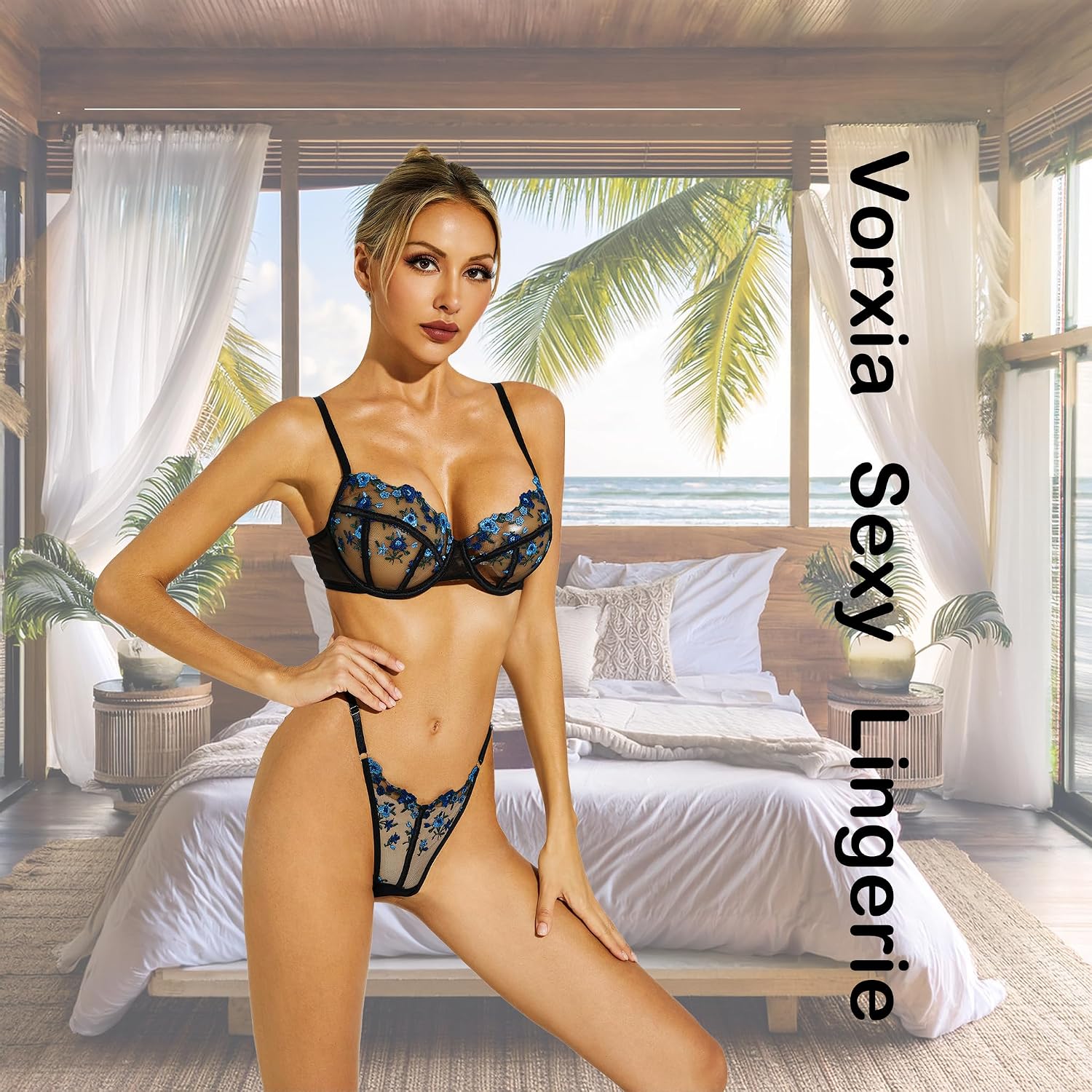 VORIXIA Sheer Floral Lingerie Babydoll Set — image 8