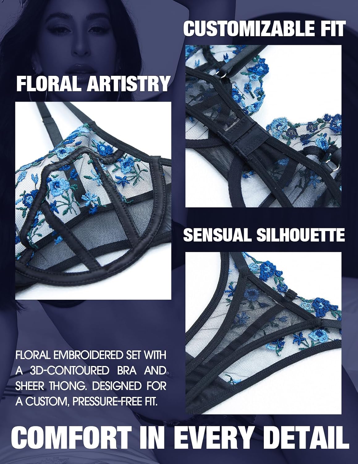 VORIXIA Sheer Floral Embroidery Babydoll Set — image 3