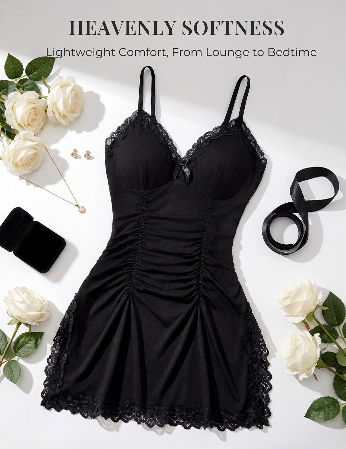 Girece Ruched Chemise Nightgown with Side Slits — image 3