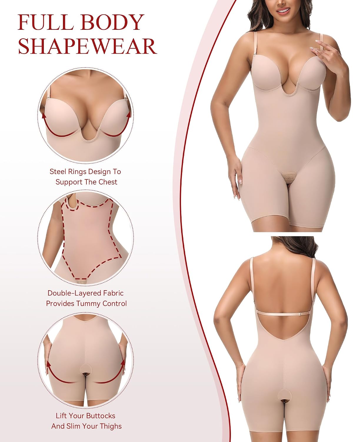SHAPSHE Backless U-Plunge Shapewear Bodysuit — image 2