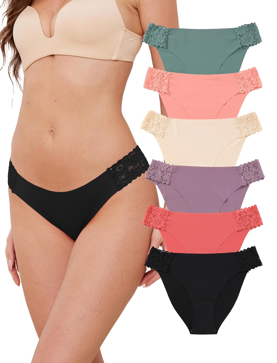 Ameetorie Women's Seamless Lace Cheeky Panties 6-Pack — image 2