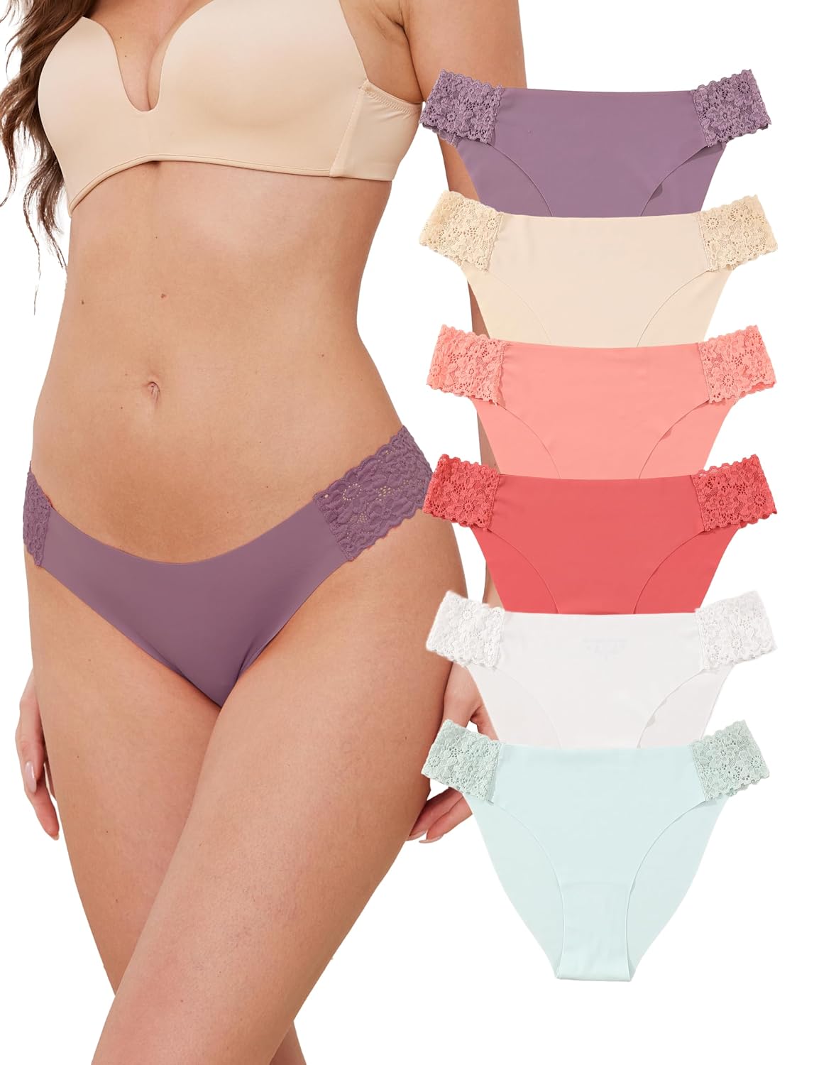 Ameetorie Women's Seamless Lace Cheeky Panties 6-Pack — image 3