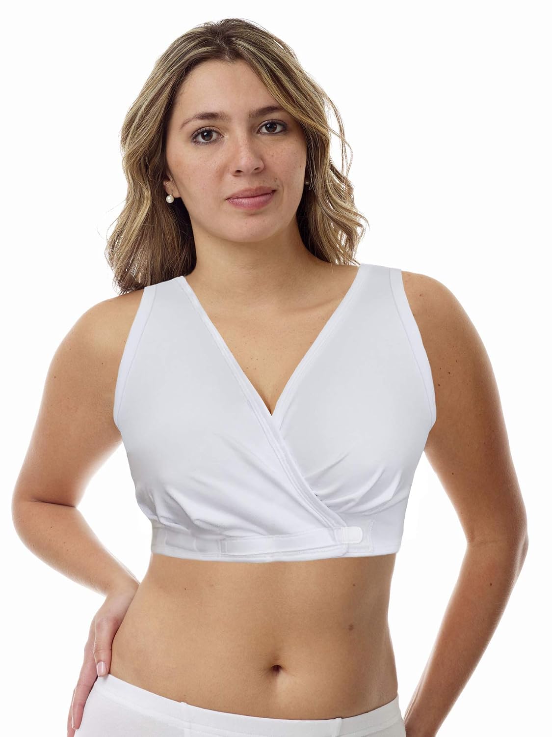 Underworks arthritis bra in white, wide straps and adjustable band tab