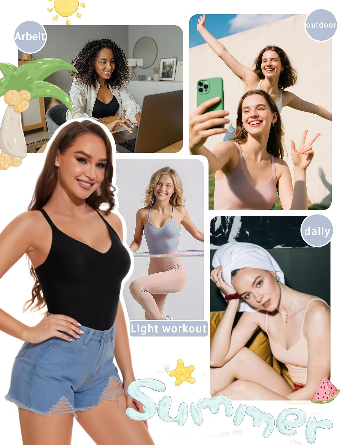 GXOULRRA Seamless V-Neck Camisole with Built-In Bra — image 2