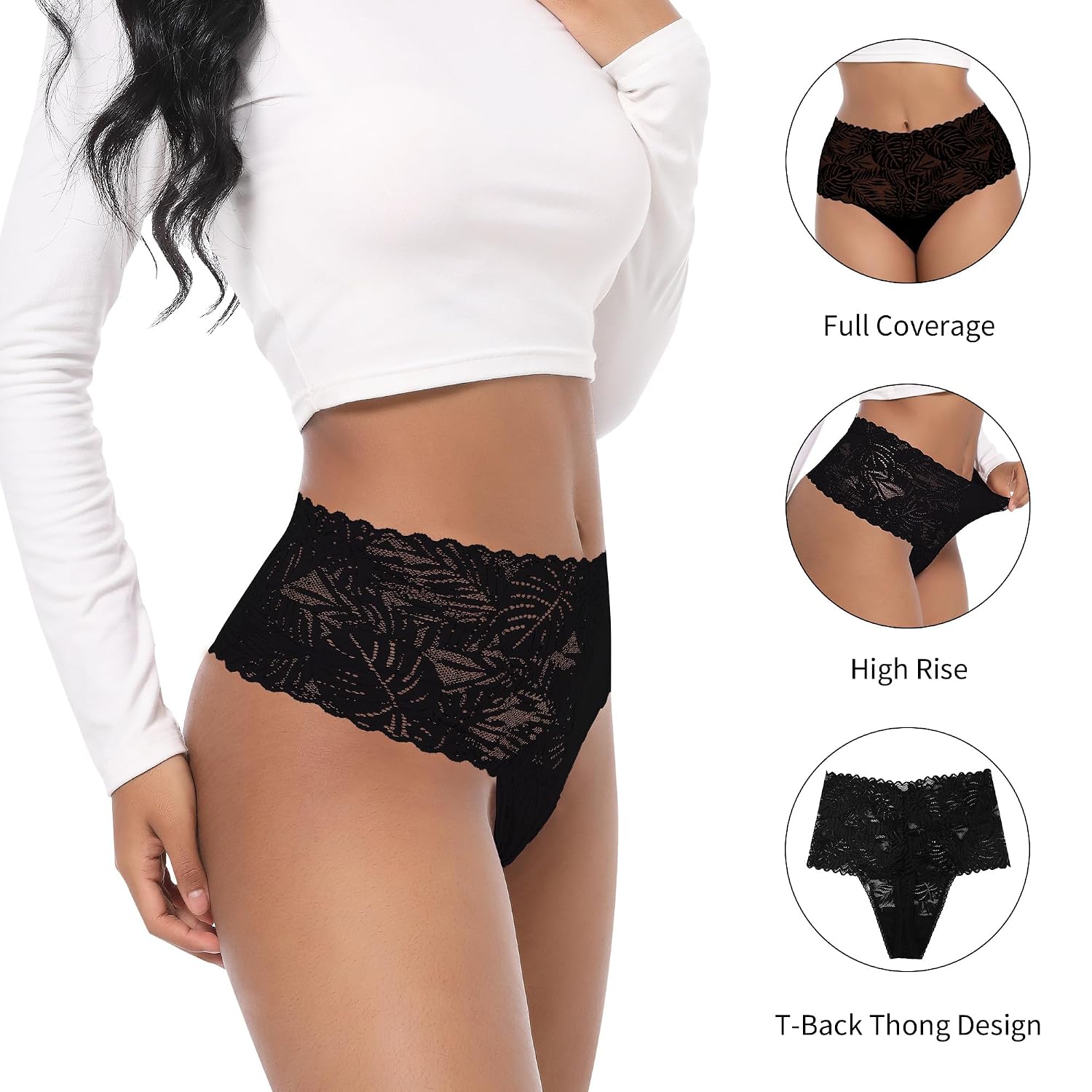 GAREDOB High Waisted Lace Thongs for Women — image 3