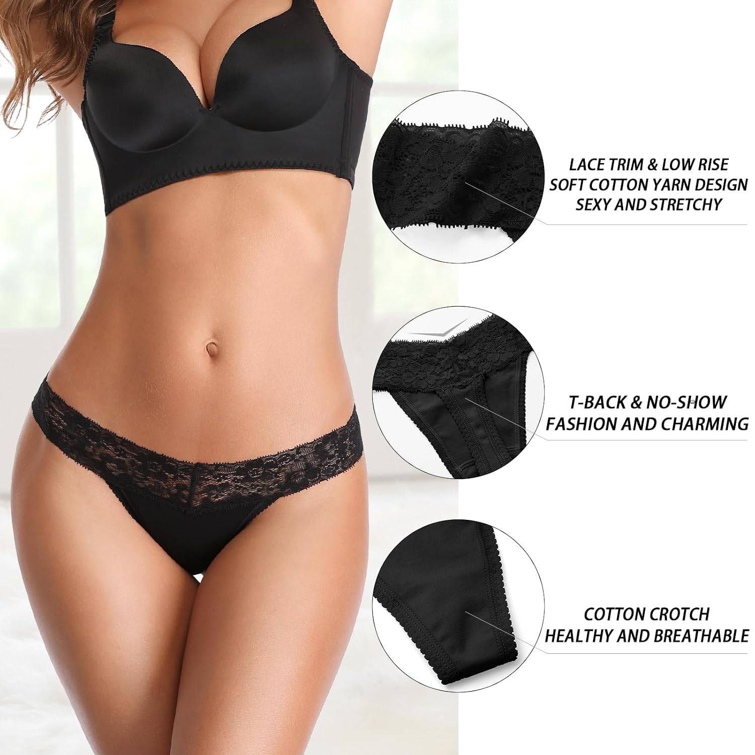 IROCUE Women's Cotton Lace Thong Pack — image 5