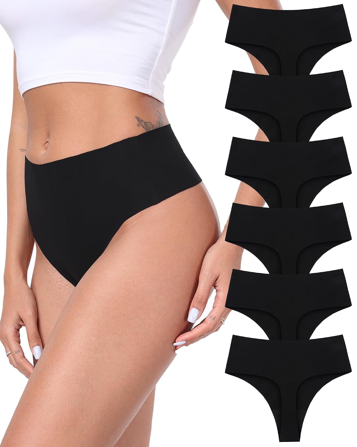 AYMEFF High Waisted Cotton Thong 6-Pack
