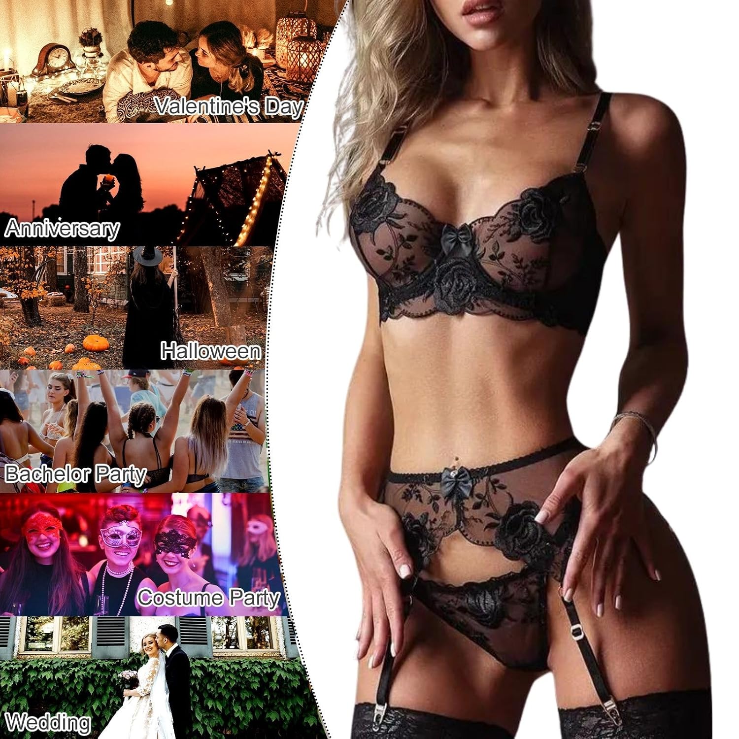 ROSVAJFY Women's Lace Lingerie Set 3-Piece — image 4