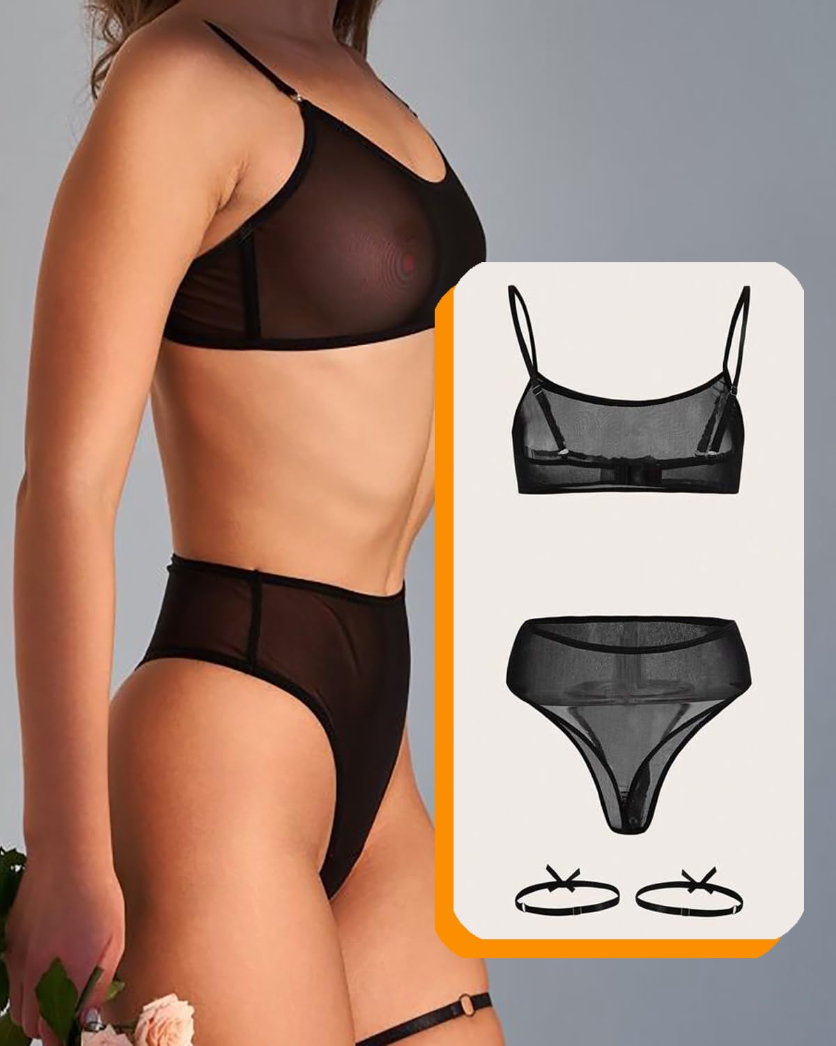 NewBull Mesh Sheer Lingerie Set with Garters — image 2