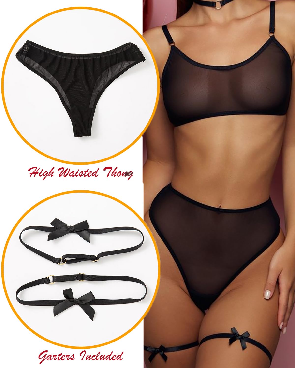 NewBull Mesh Sheer Lingerie Set with Garters — image 5