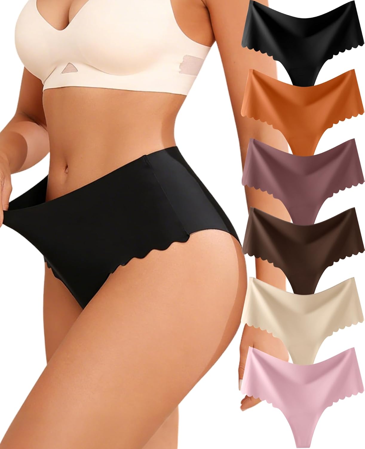 ALL OF SHE Seamless High Waisted Thong 6-Pack