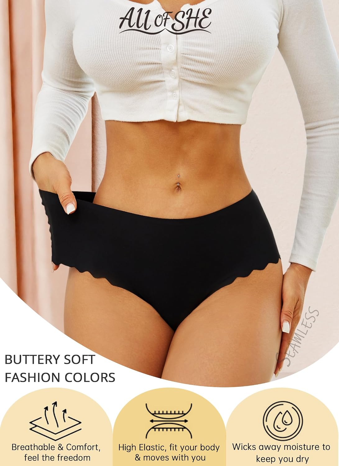 ALL OF SHE Seamless High Waisted Thong 6-Pack — image 3