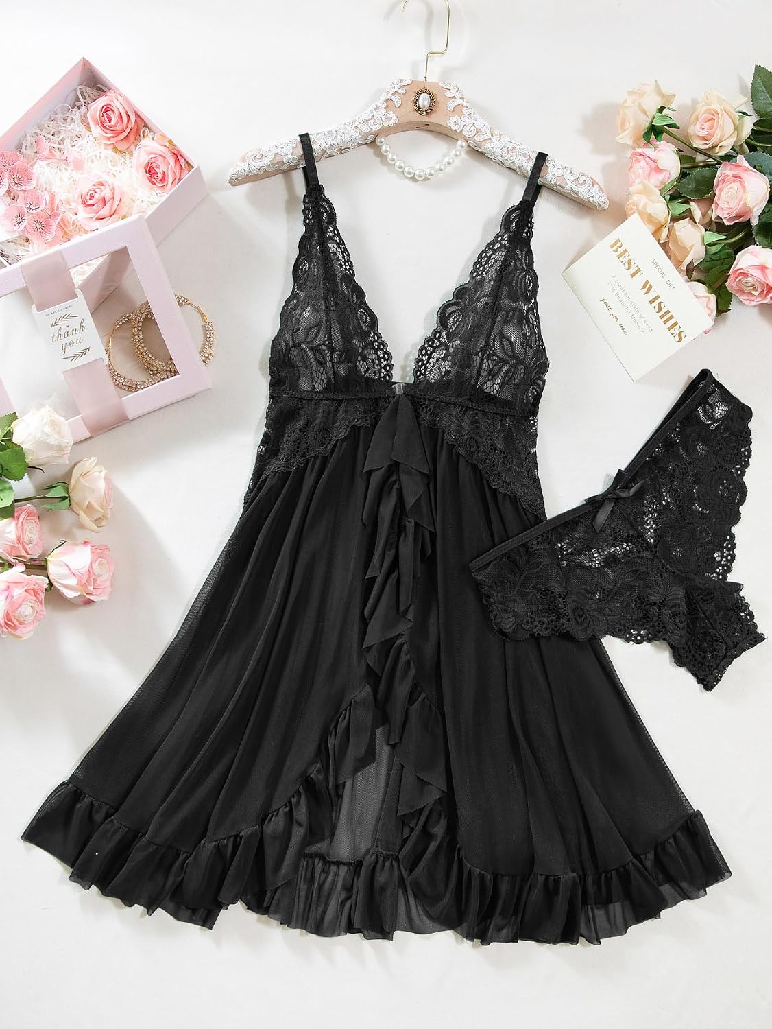 Foxiny Open Front Babydoll Lingerie Set with Thong — image 6
