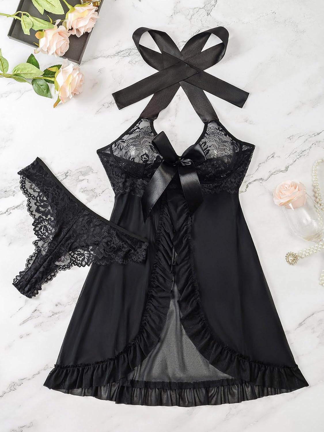 Foxiny Sheer Mesh Lace Babydoll Set — image 5