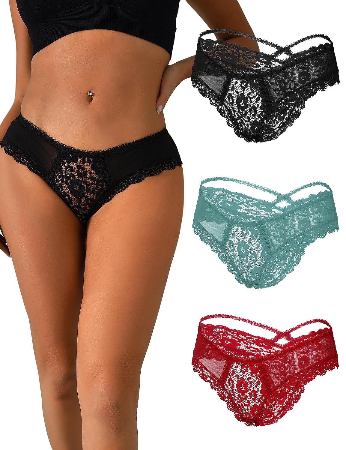 ohyeahlady Women's Lace Cheeky Tanga Panties