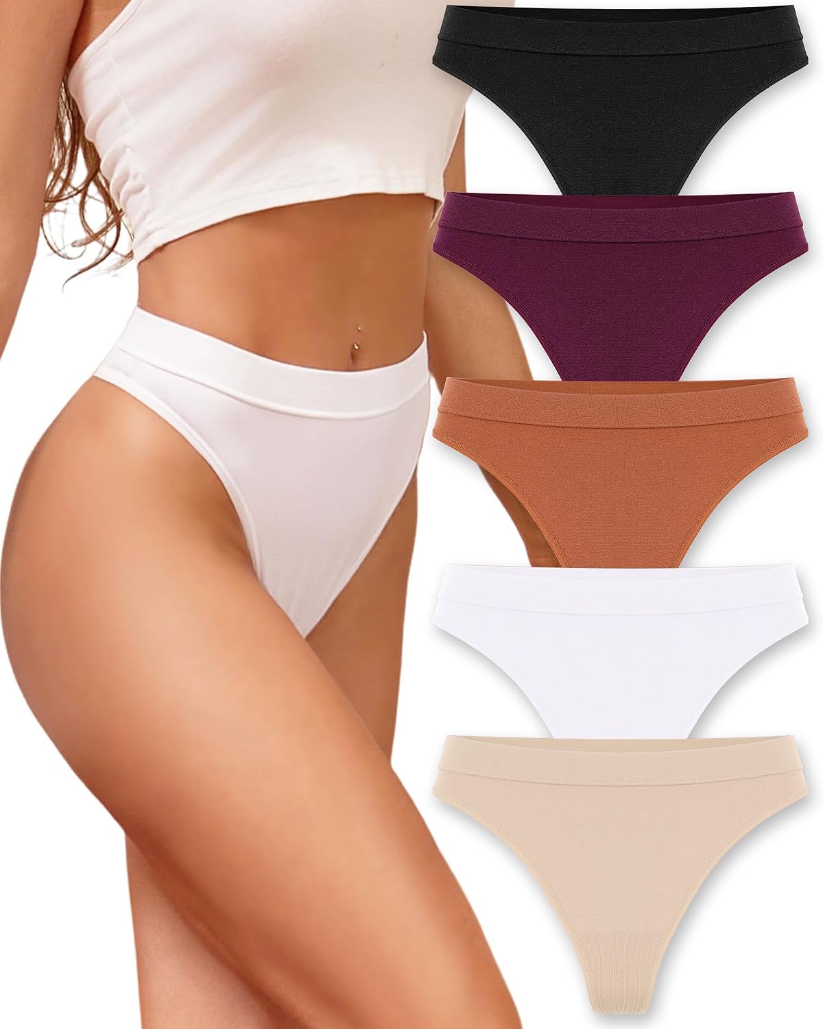 ROSYCORAL High Waisted Seamless Thong 6-Pack