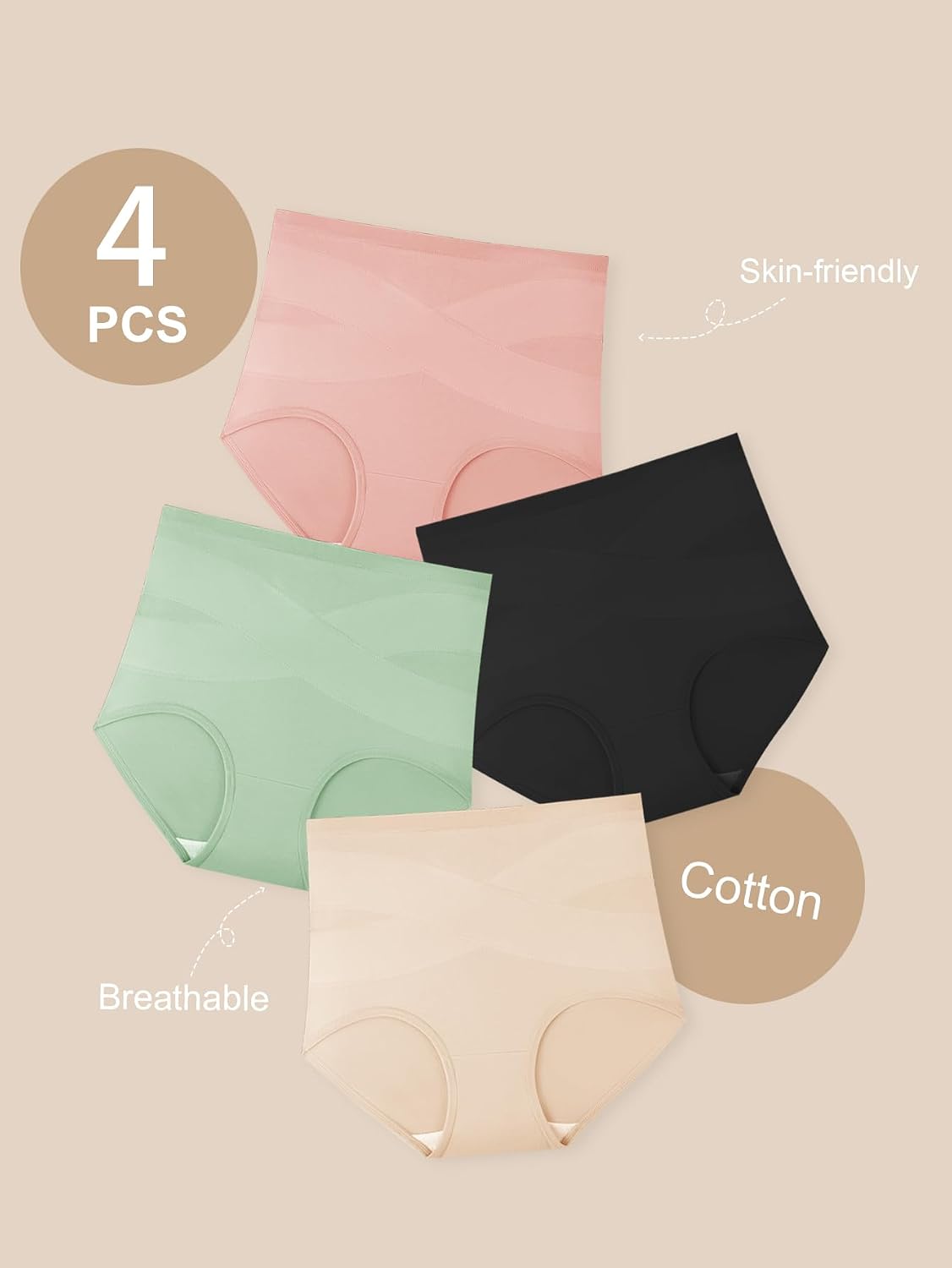 QUASTI Women's High Waisted Cotton Briefs 4 Pack — image 6