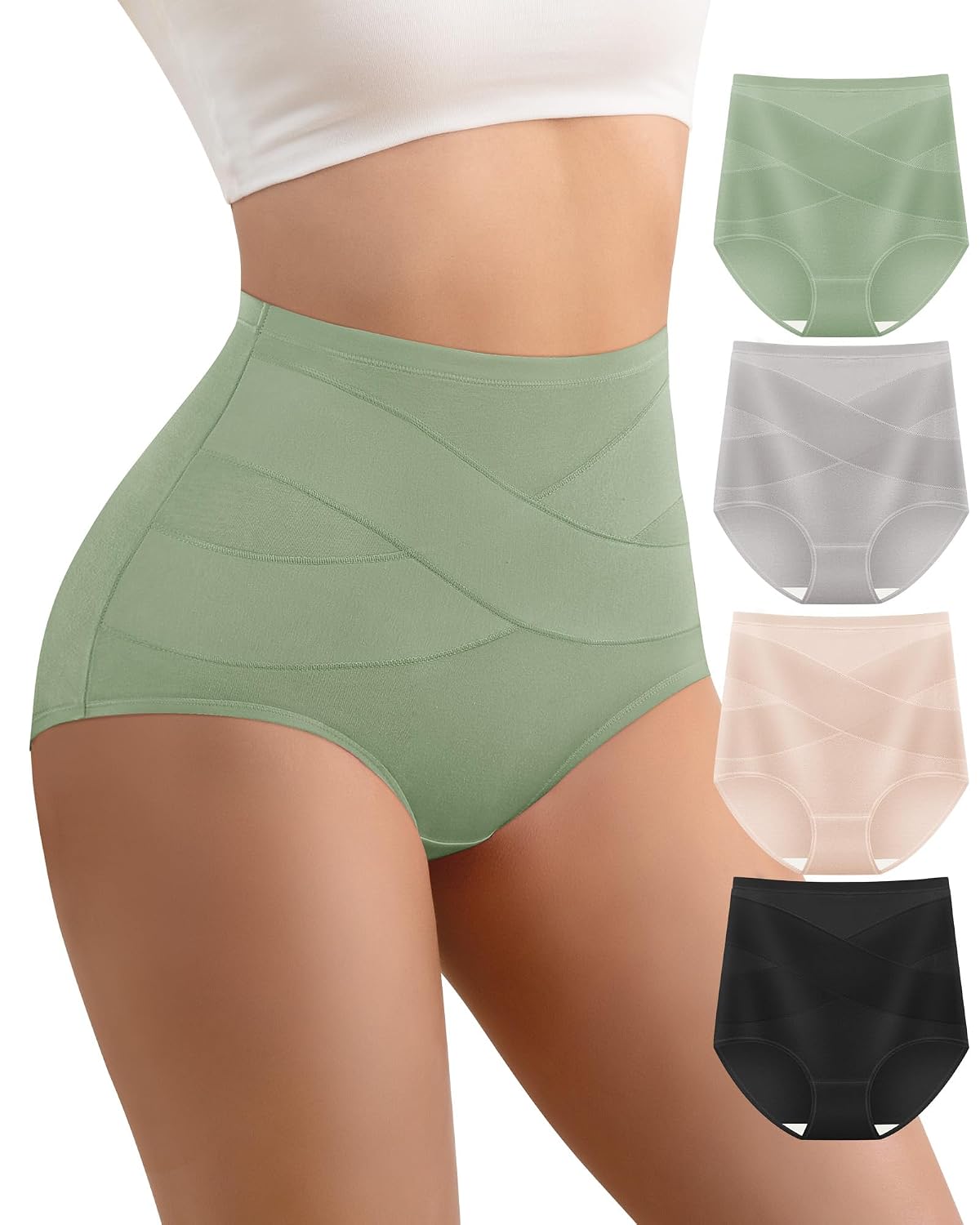 YDQ Women's High Waisted Cotton Briefs 4 Pack