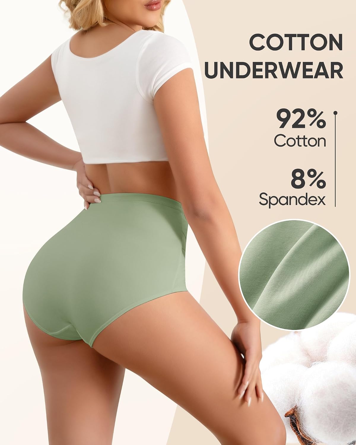 YDQ Women's High Waisted Cotton Briefs 4 Pack — image 2
