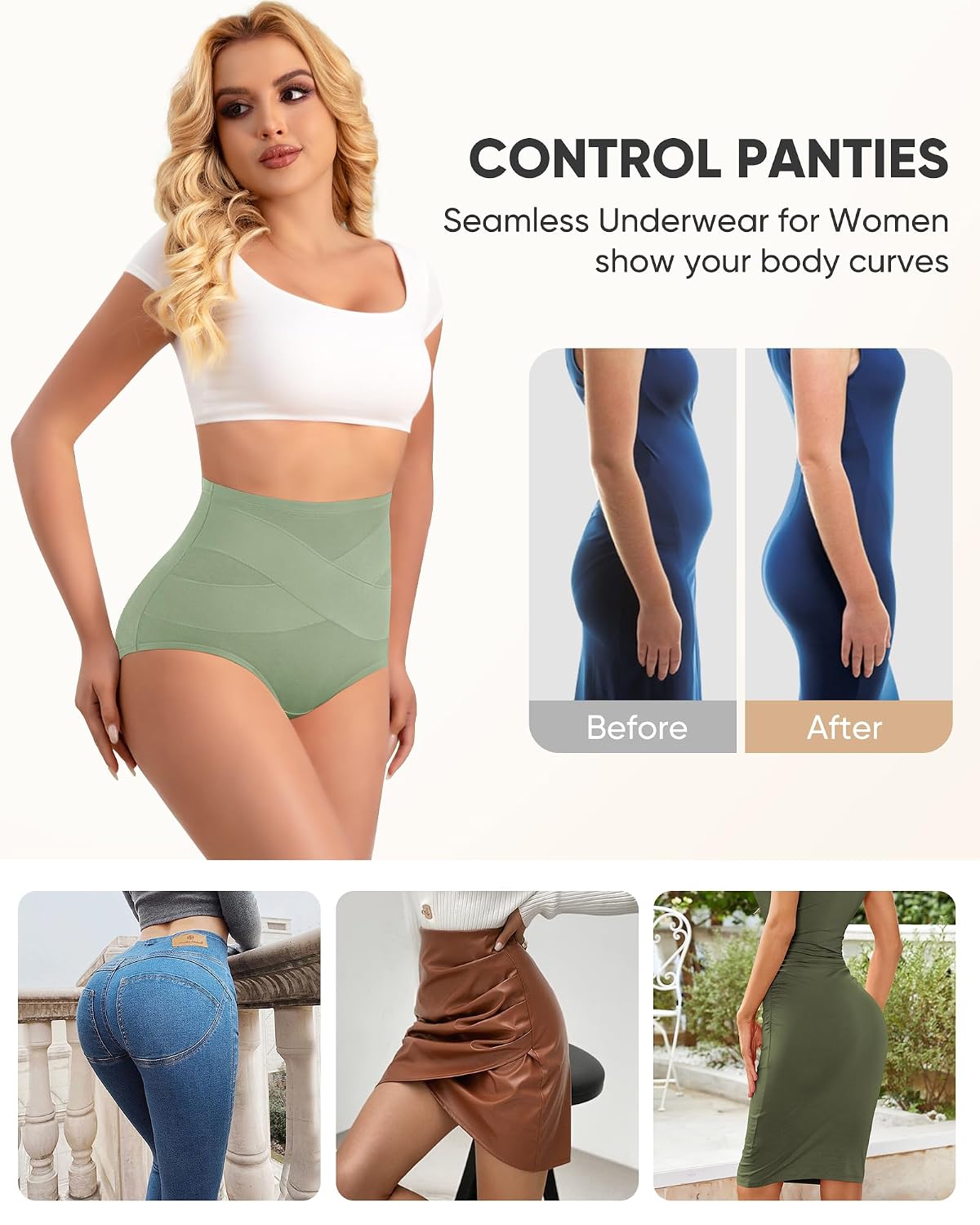 YDQ Women's High Waisted Cotton Briefs 4 Pack — image 3
