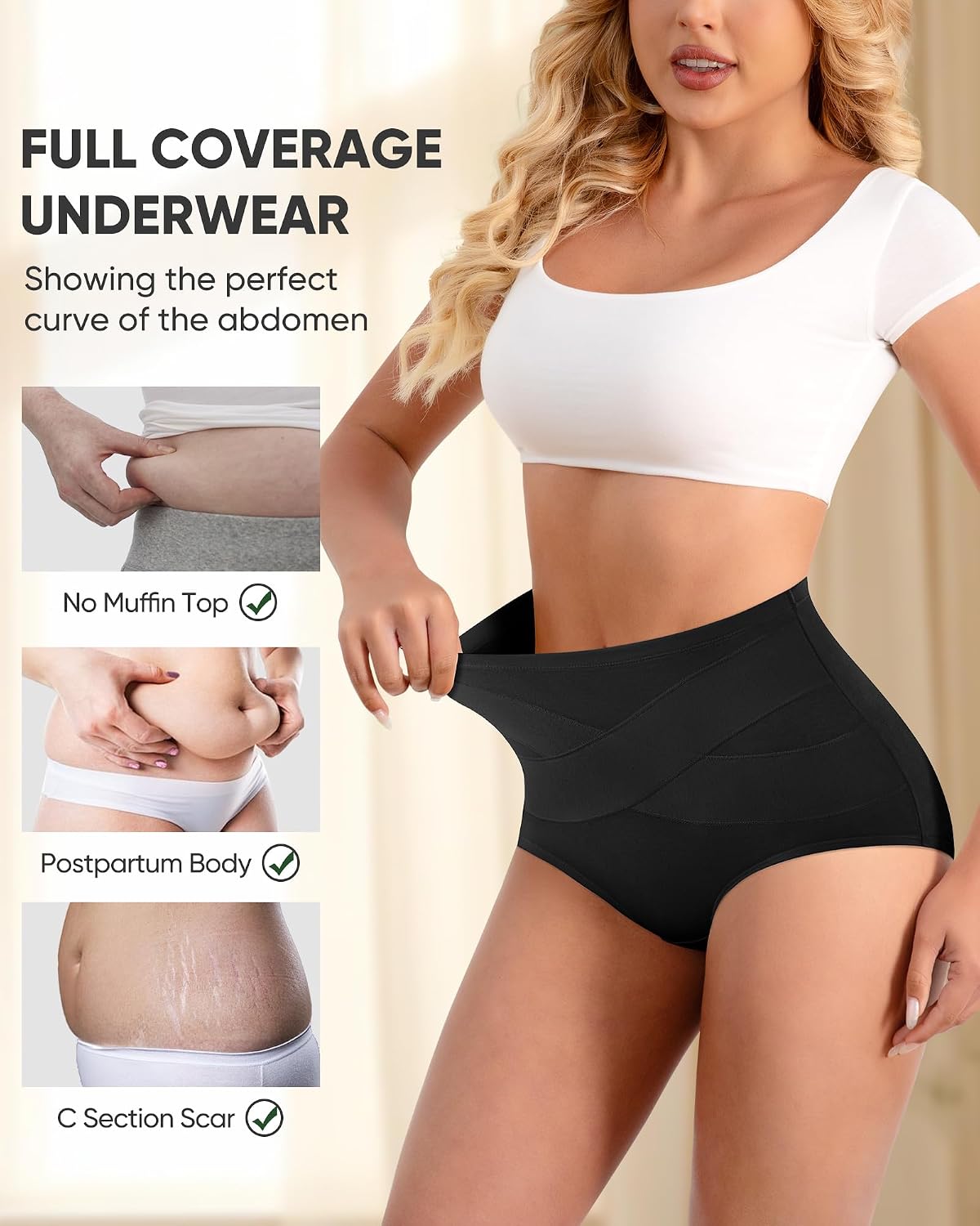YDQ Women's High Waisted Cotton Briefs 4 Pack — image 5