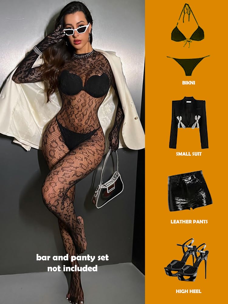 Koinus Black Fishnet Bodysuit Bodystocking for Women — image 3