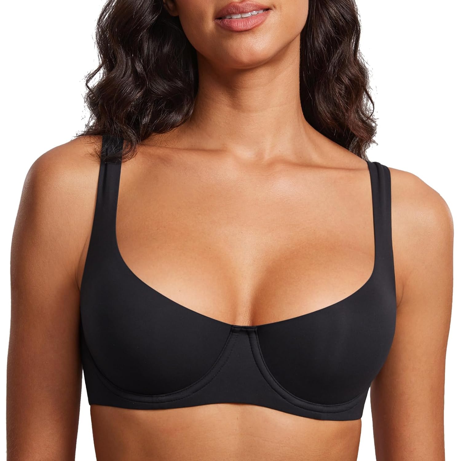 DOBREVA Women's Unlined Balconette Scoop Neck Bra
