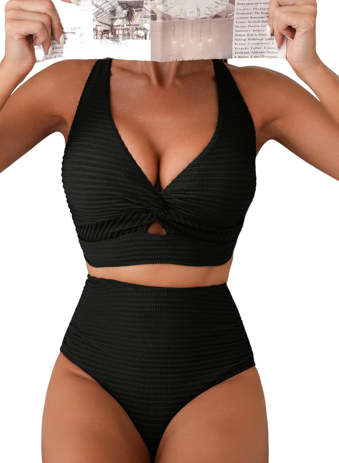 Herseas Women's Textured Twist Front Bikini Set