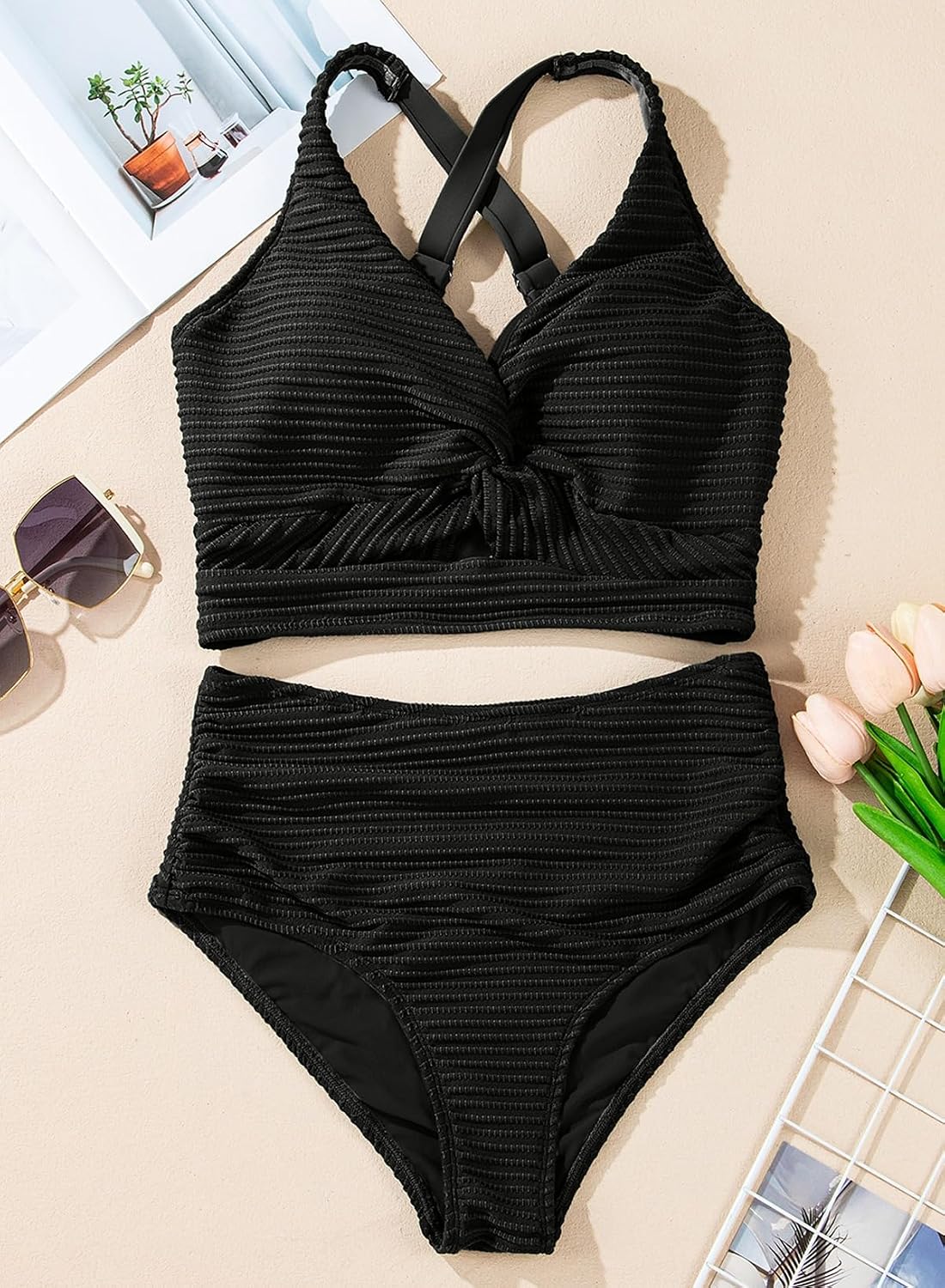 Herseas Women's Textured Twist Front Bikini Set — image 5