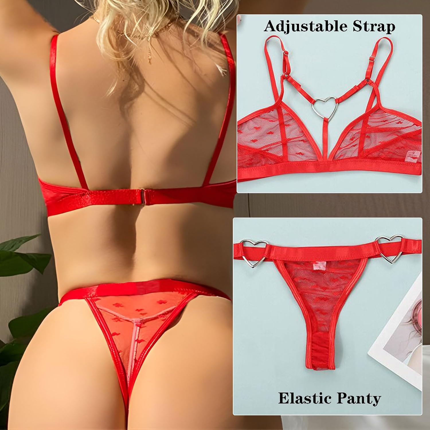 WMZRKY Women's Sexy Red Mesh Teddy Lingerie Set — image 2