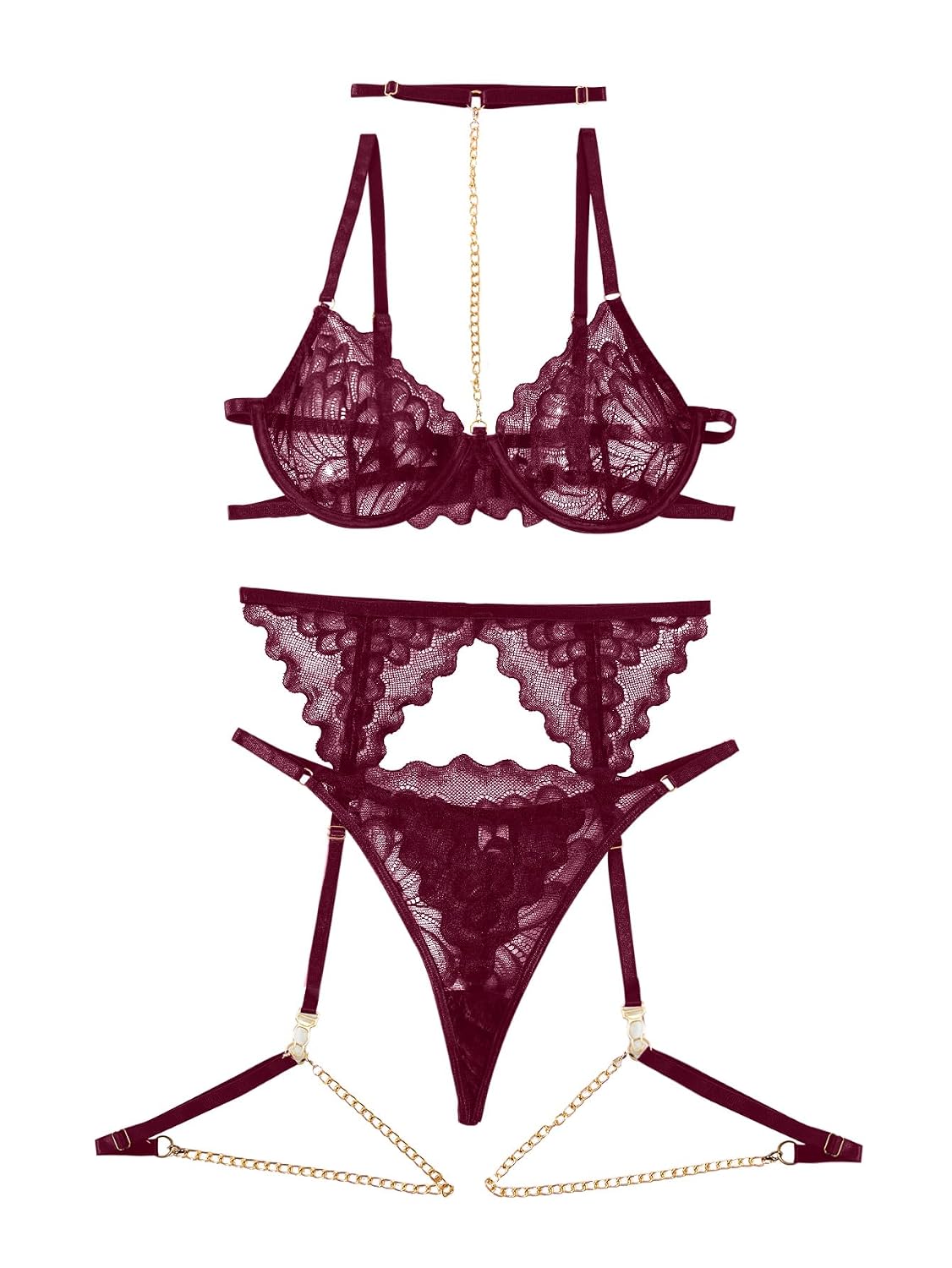 Lilosy 3-Piece Lace Lingerie Set with Garter — image 3