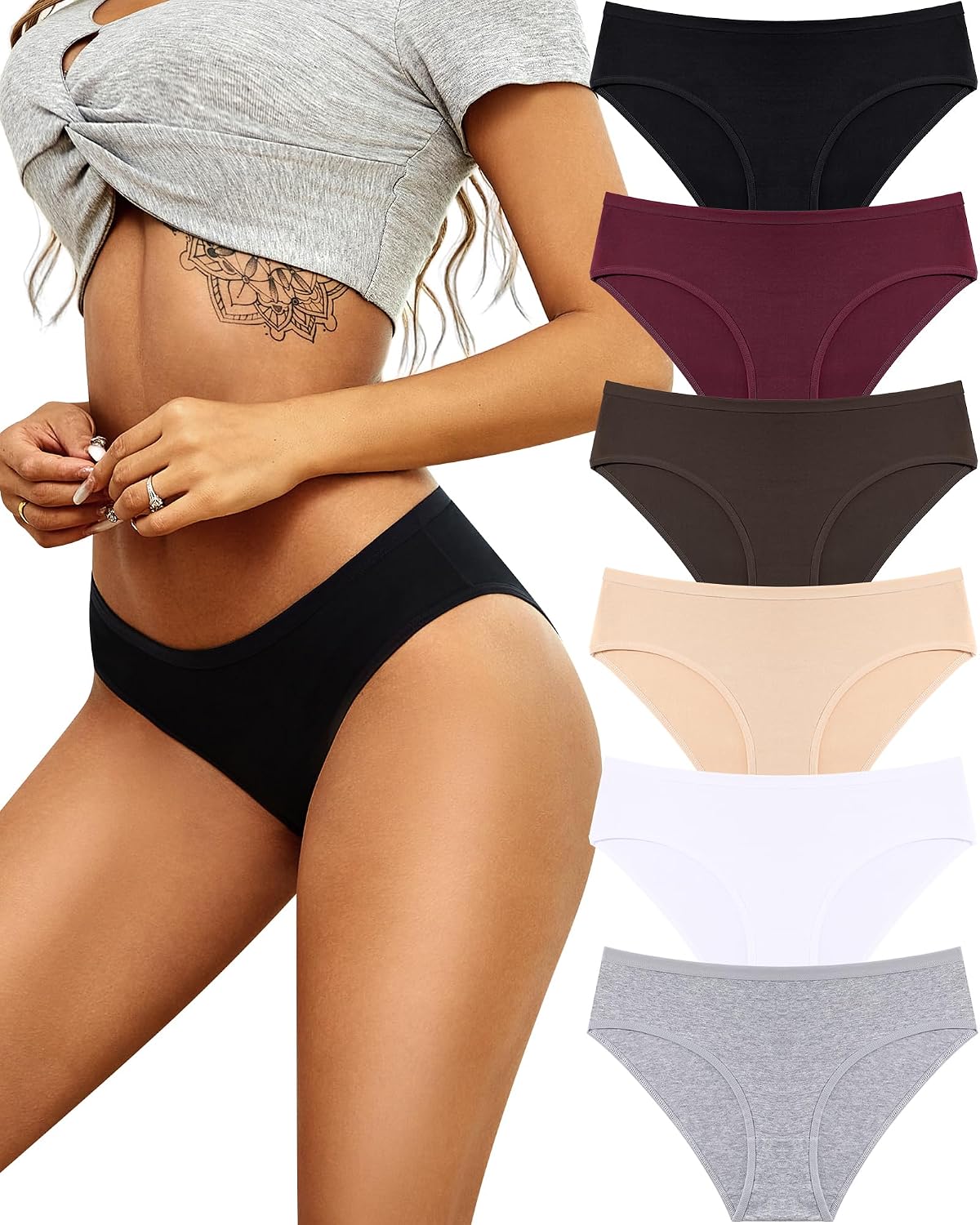ALL OF SHE Women's Cotton Cheeky Panties 6-Pack