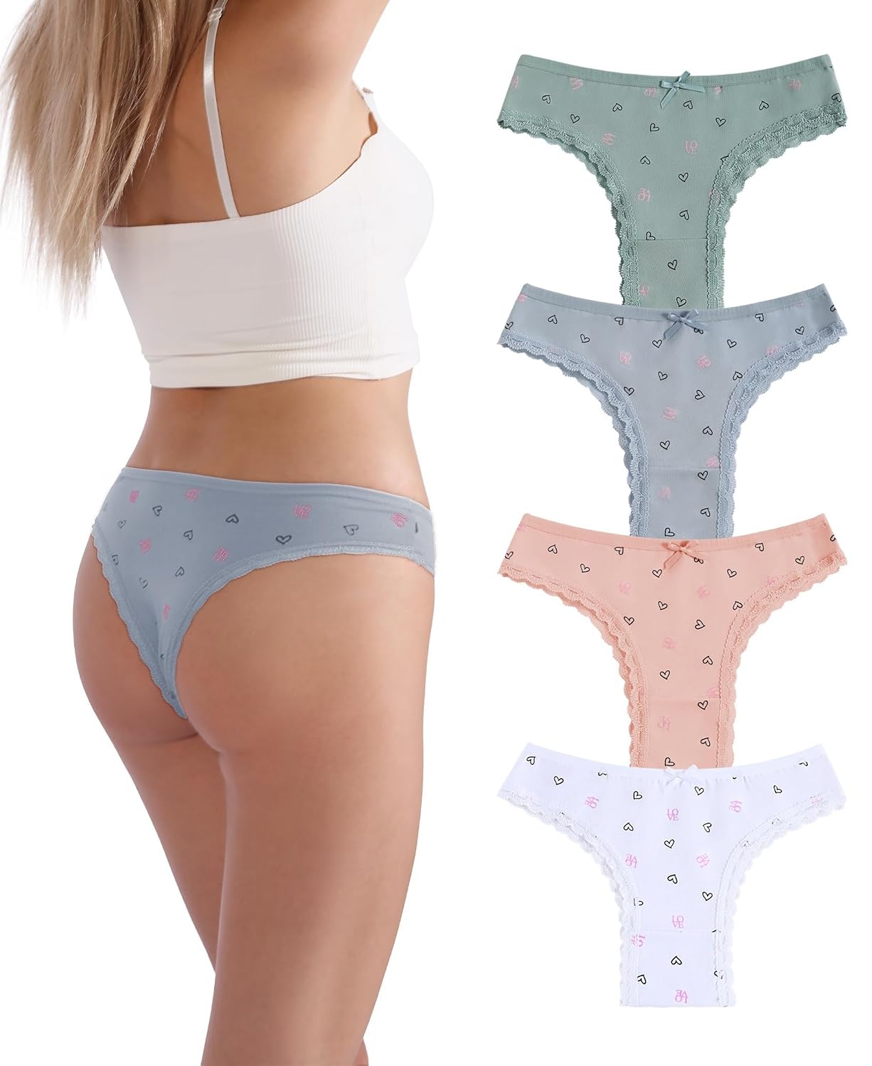 FANYOUNA Women's Cotton Lace Brazilian Panties Pack