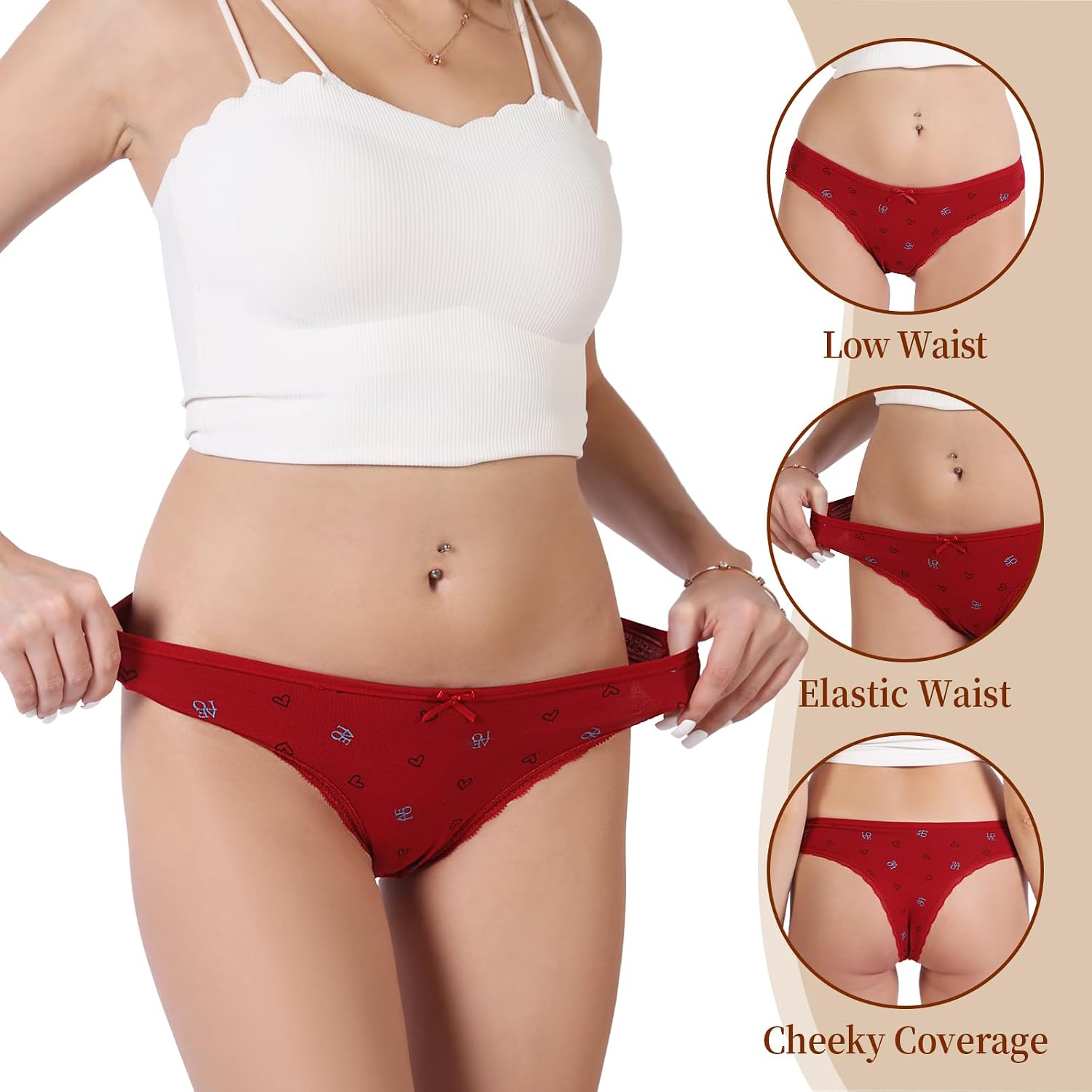 FANYOUNA Women's Cotton Lace Brazilian Panties Pack — image 4