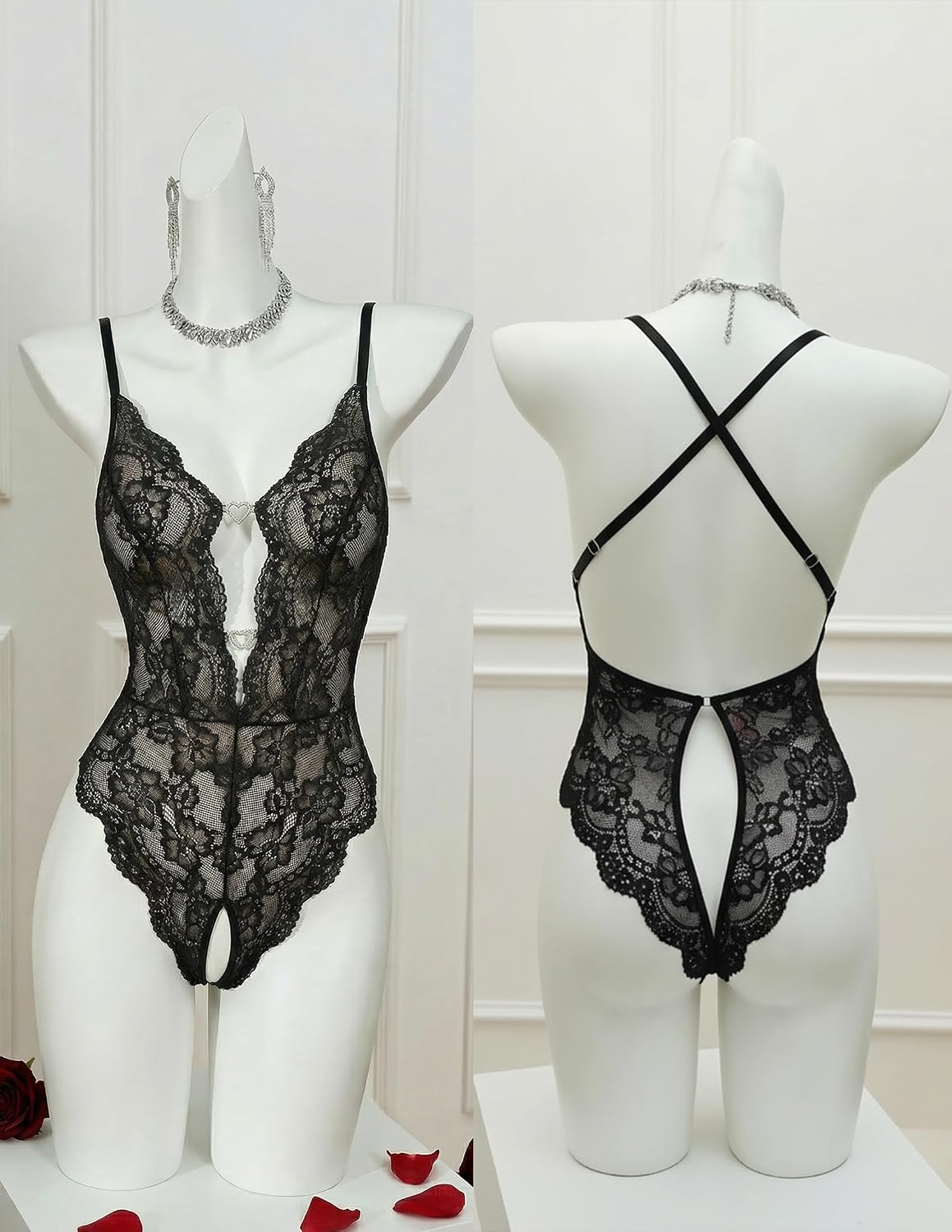 Avidlove Deep V Heart Deco Lace Teddy Bodysuit — image 3