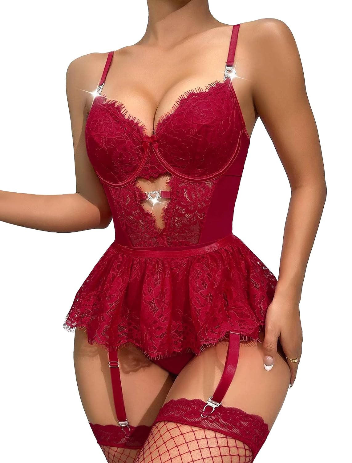 Alrovetoney Lace Bodysuit with Garter Belt & Stockings — image 2