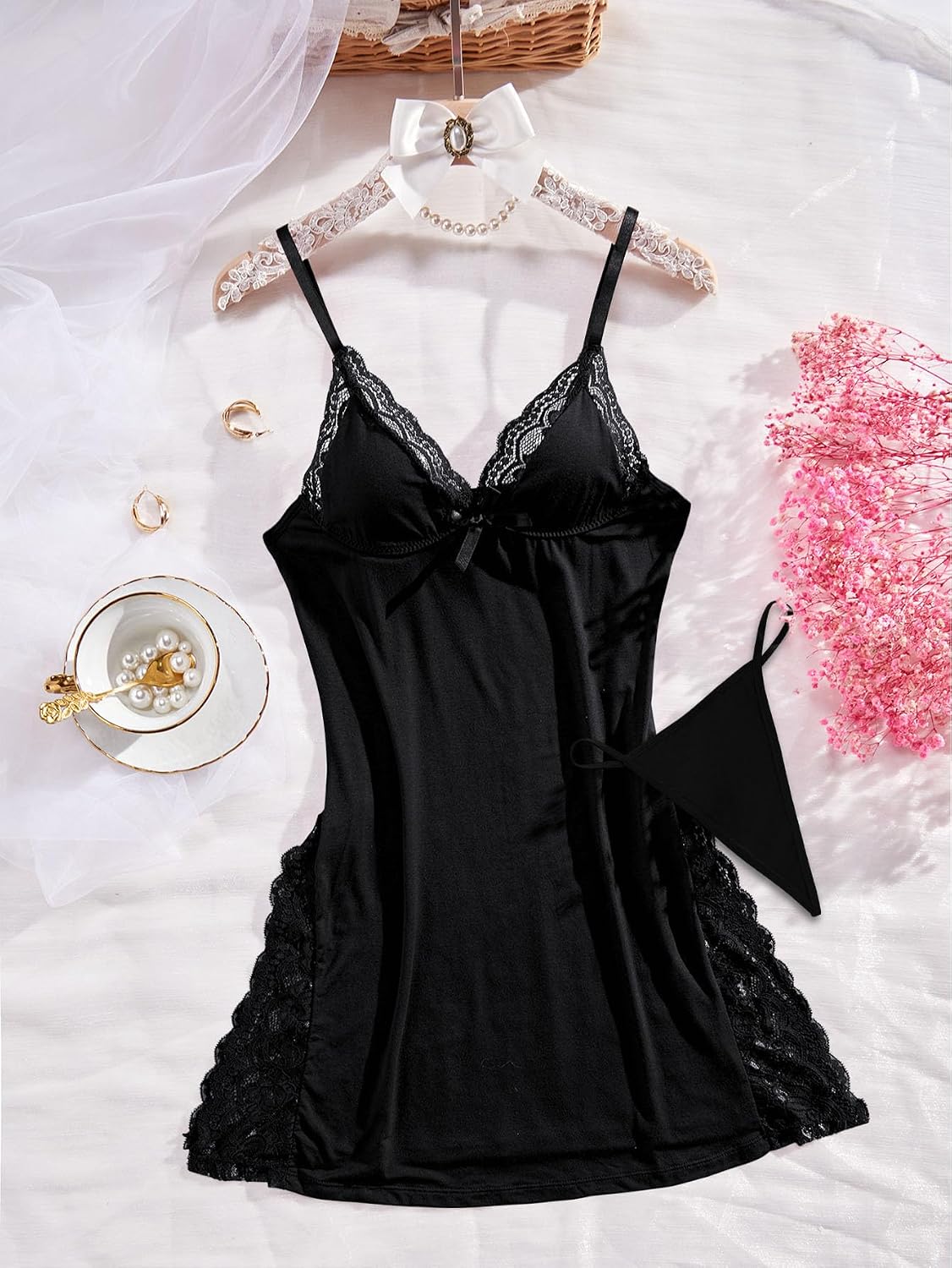 Foxiny Floral Lace Babydoll Lingerie Set with Thong — image 6