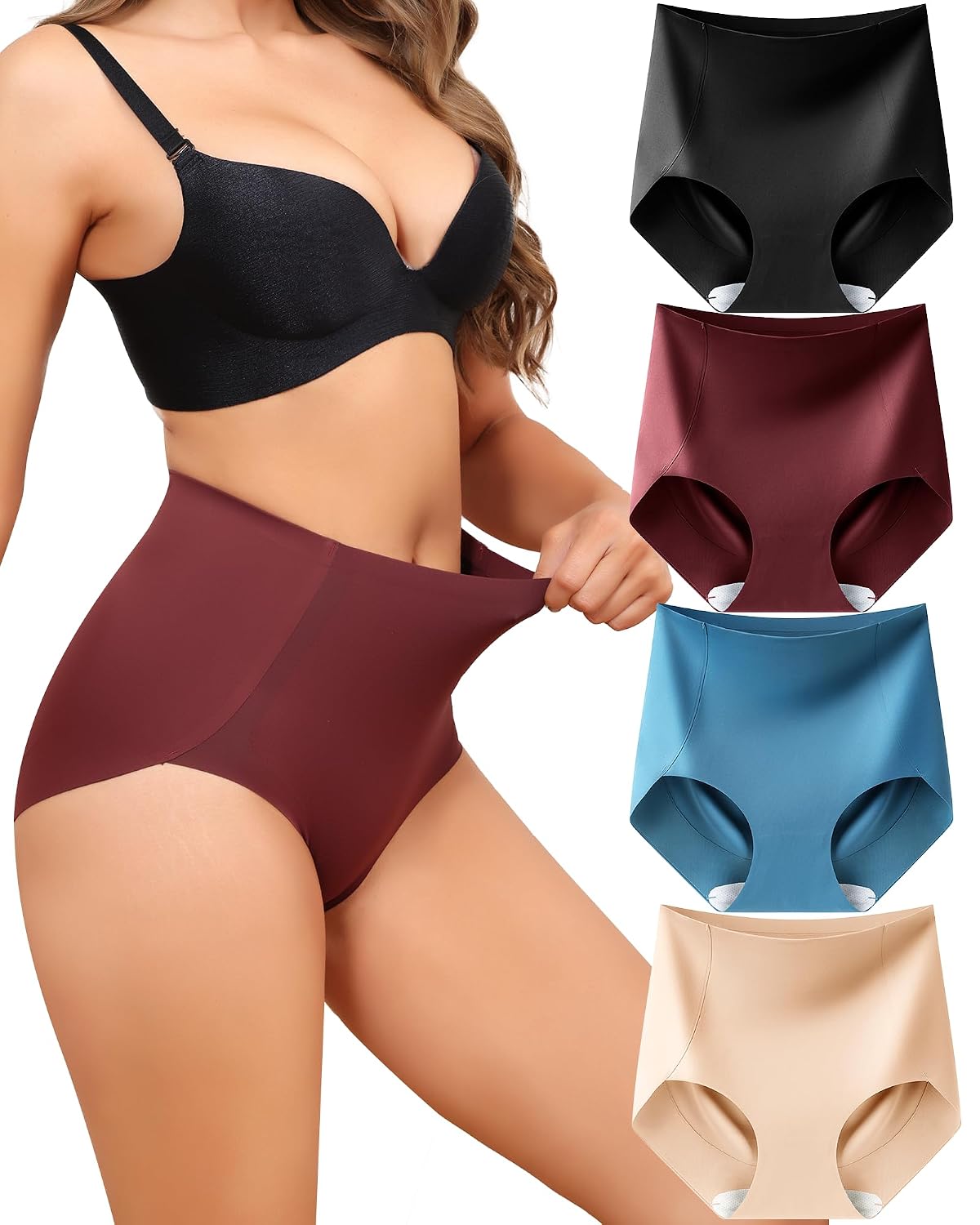 LEVAO High Waisted Tummy Control Seamless Panties 4 Pack