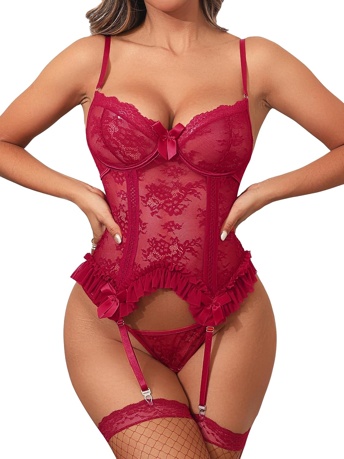 Donnalla Women's Lace Garter Set with Teddy Stockings — image 6