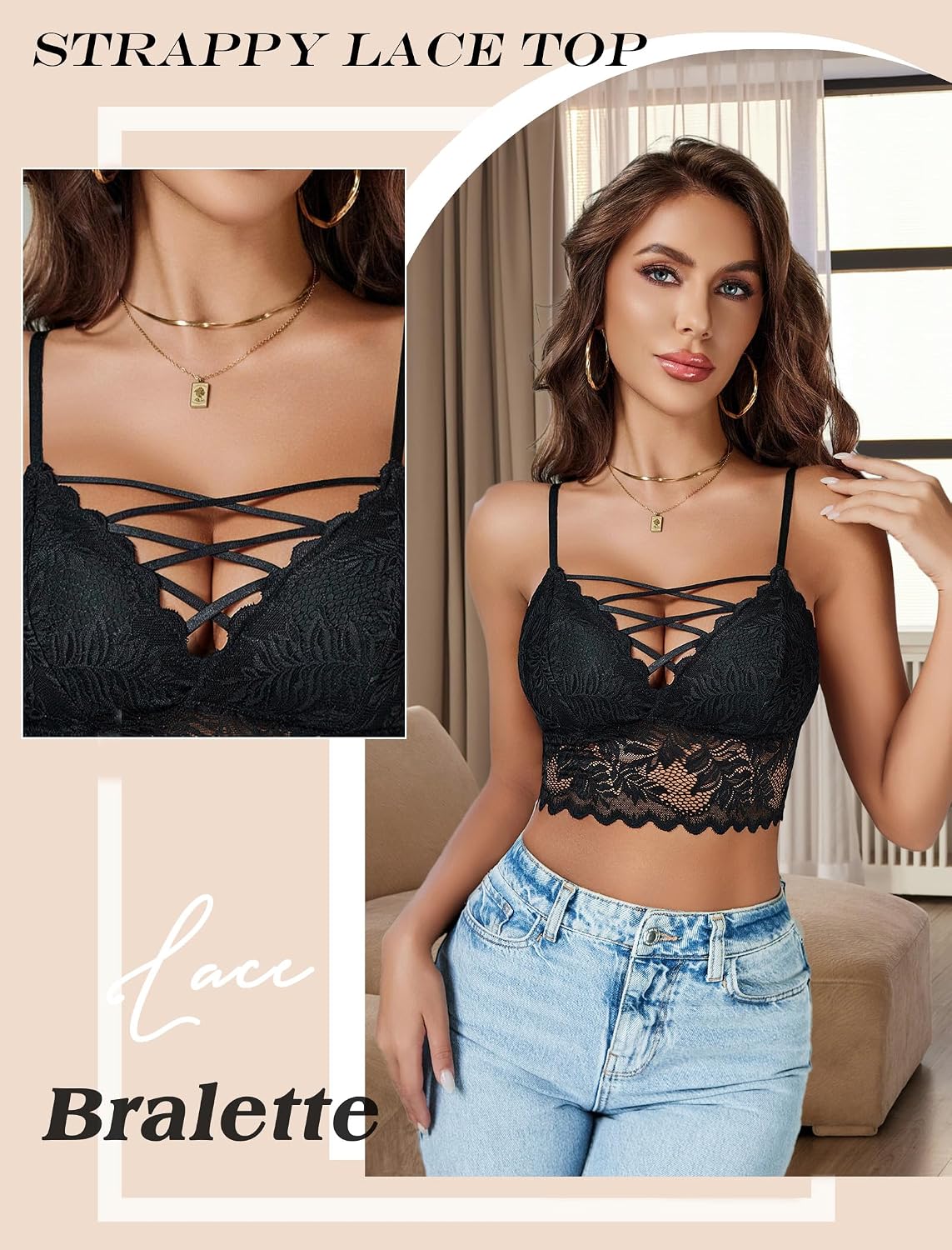 Avidlove Women's V-Neck Lace Strappy Cami Bralette — image 3