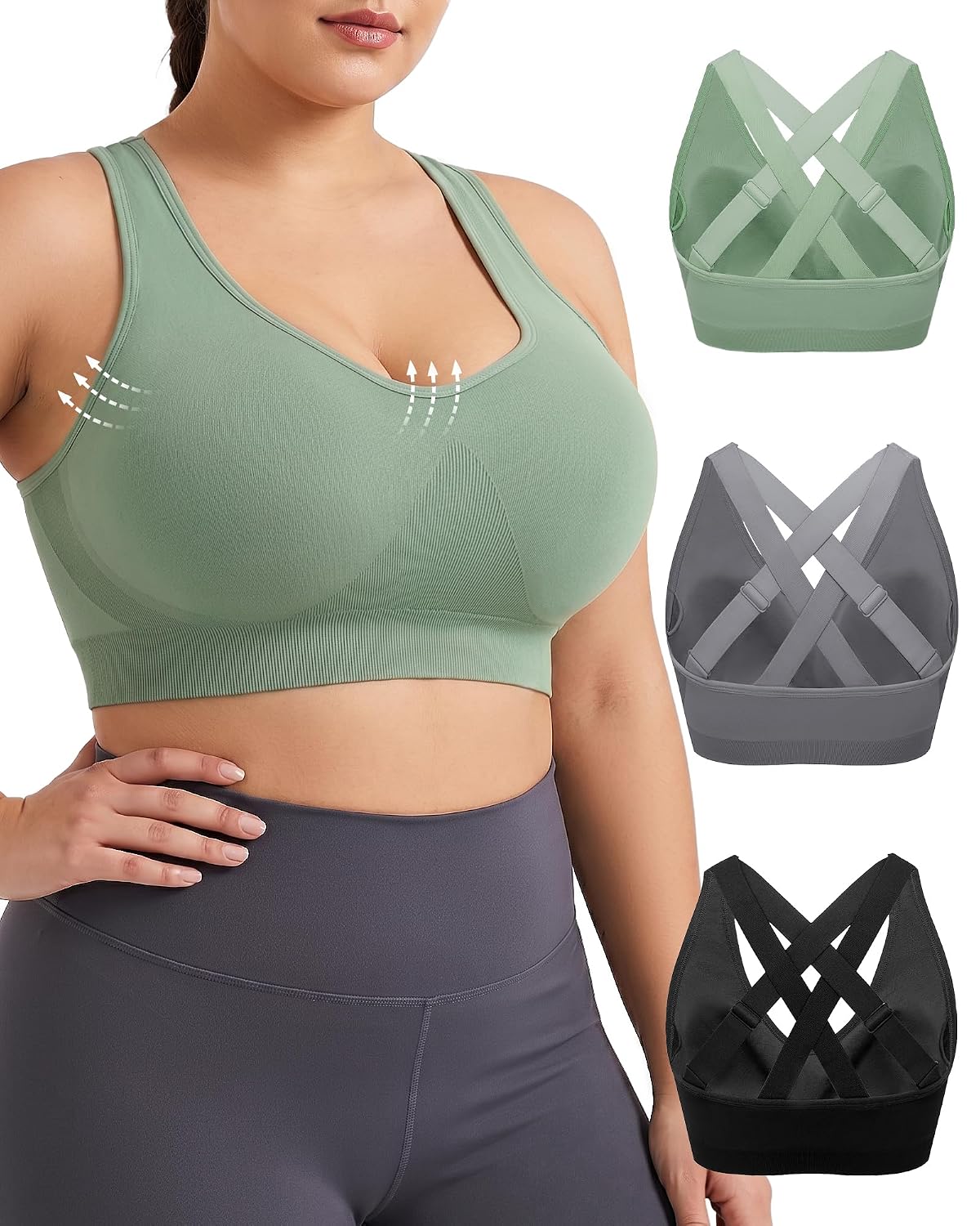 FITTIN Adjustable Full Coverage Sports Bra for Large Bust