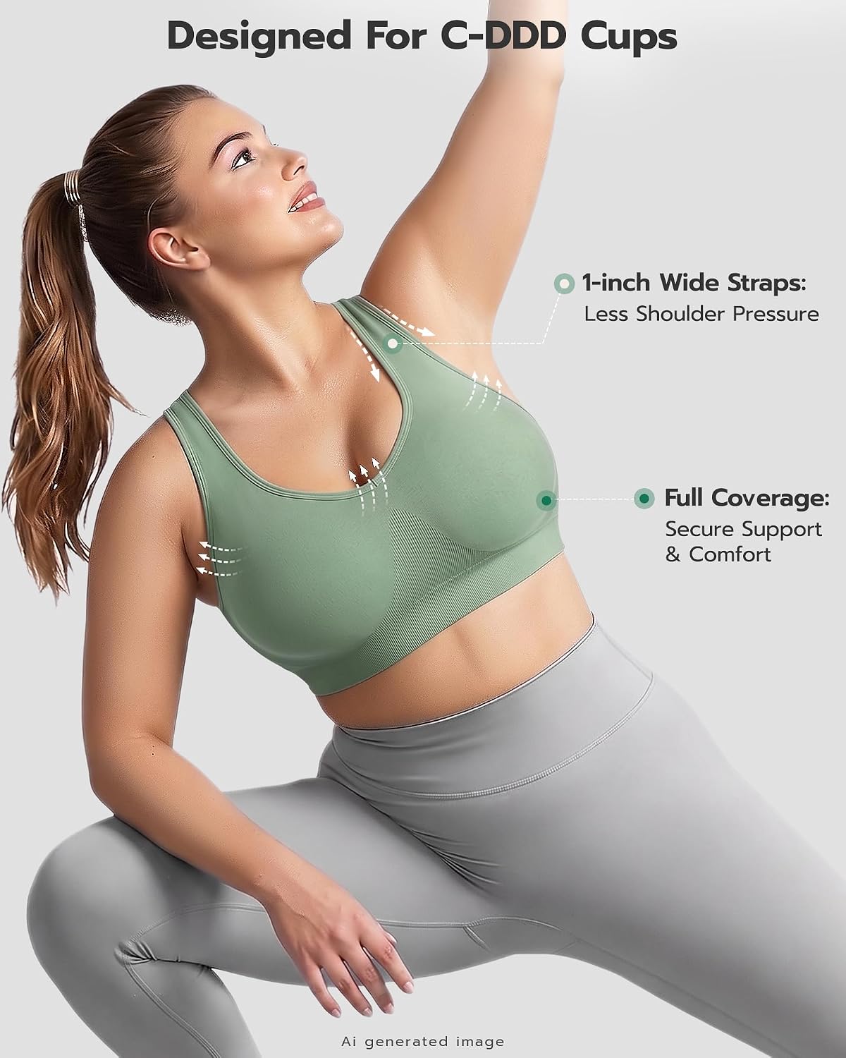 FITTIN Adjustable Full Coverage Sports Bra for Large Bust — image 4