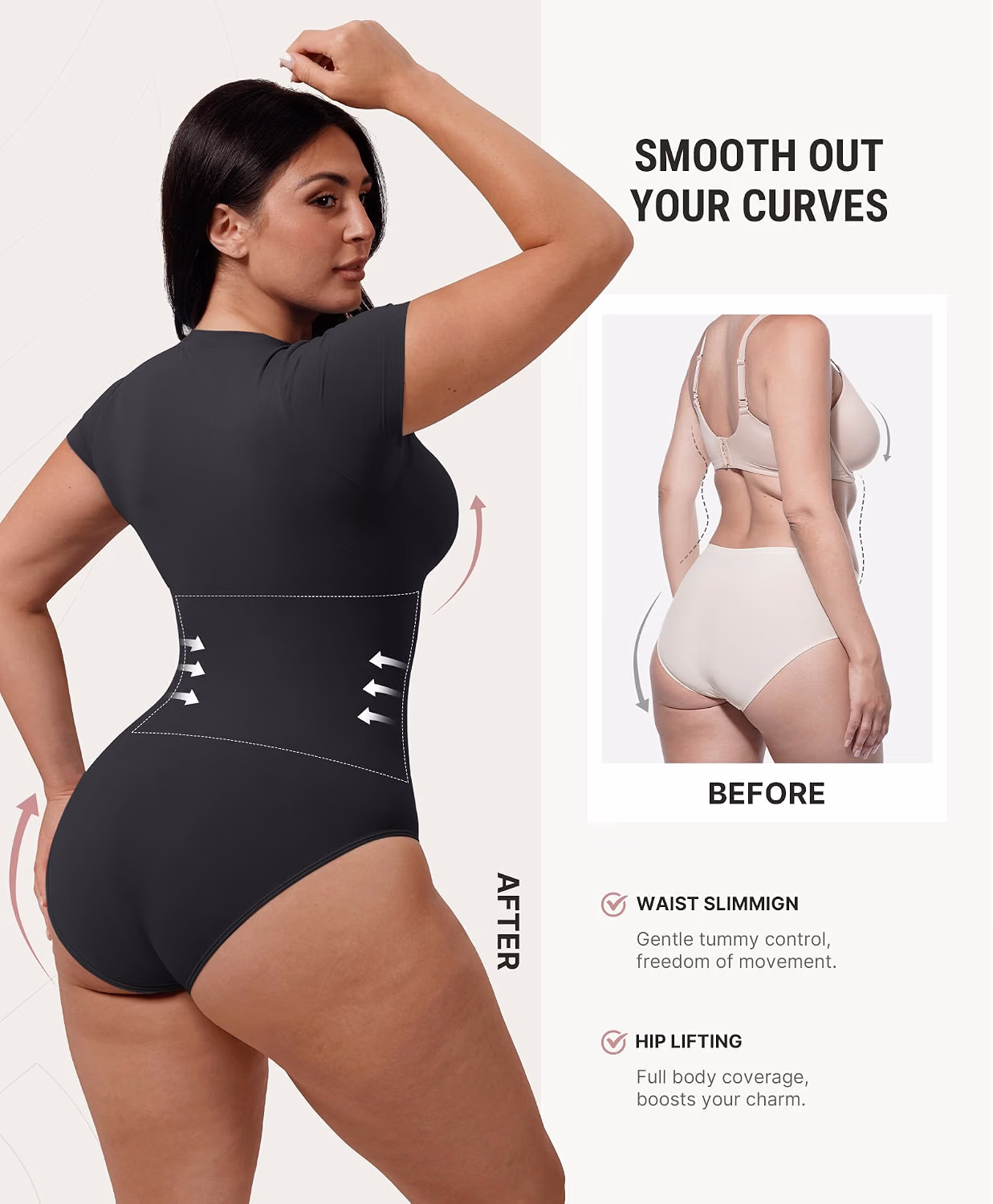 FeelinGirl Tummy Control Short Sleeve Shapewear Bodysuit — image 4