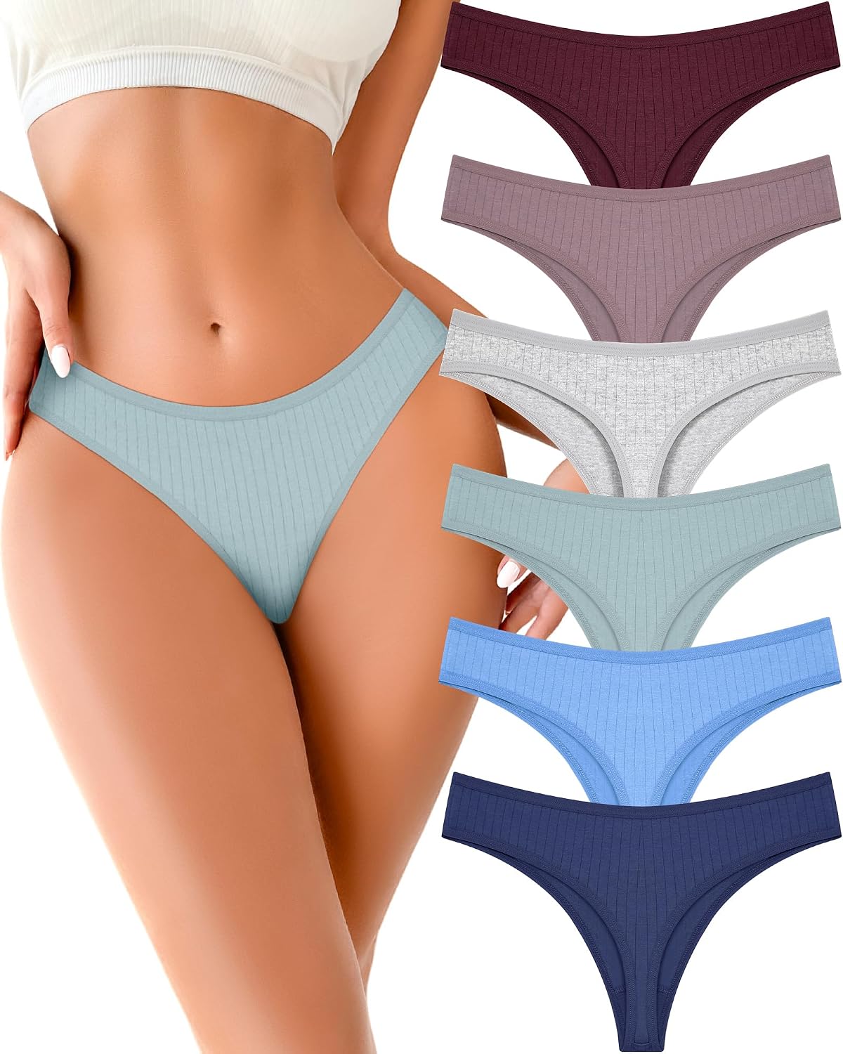 FINETOO Cotton Thong Underwear 6 Pack