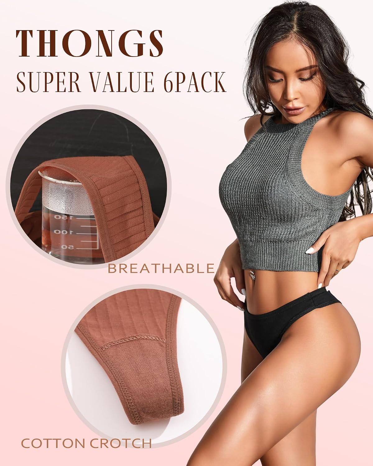 FINETOO Cotton Thong Underwear 6 Pack — image 3